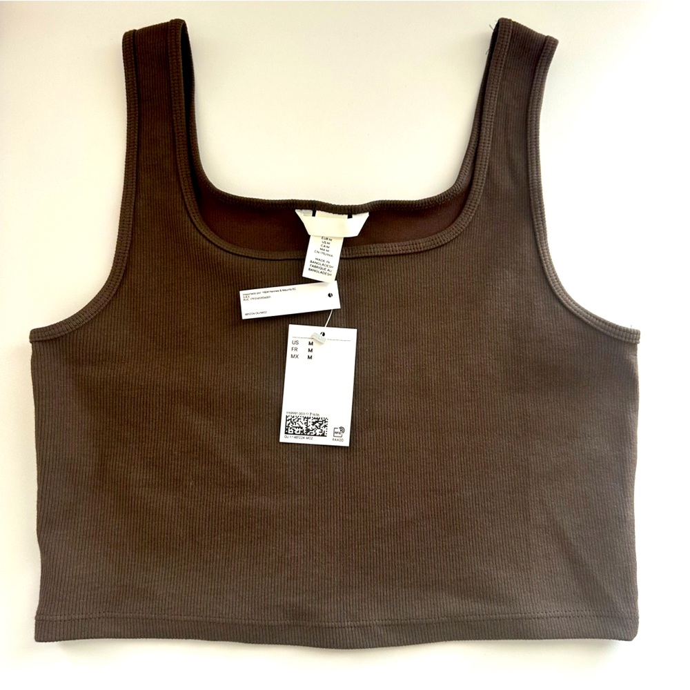 H&M Brown Cropped Ribbed Tank Top